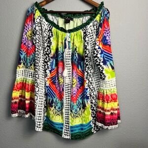 Alberto Makali Semi Sheer Artsy Top XL Crochet Trim Bell SL Peasant‎ Whimsigoth
